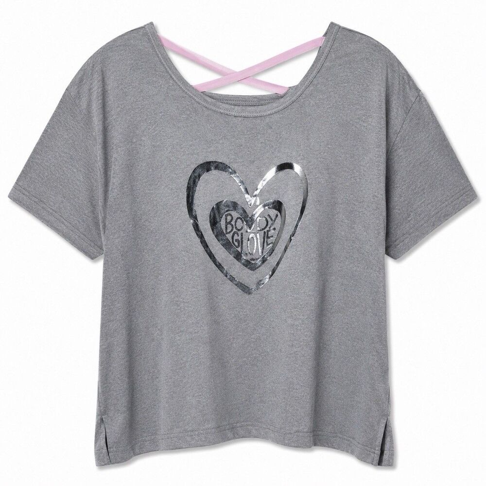 Body Glove Shirt Juniors Size 12 Gray Heart Logo Strappy Back Cropped NWOT